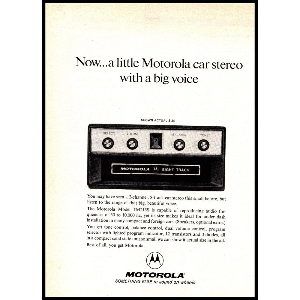 1973 Motorola 8 Track Car Stereo Vintage Print Ad Little Big Voice Wall Art